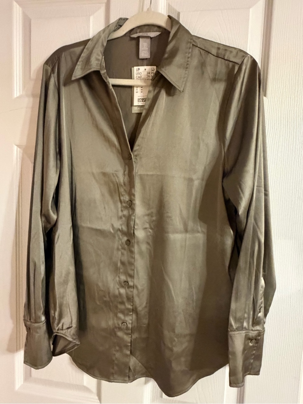 H&M Gold Satin Button-Down Shirt Size Medium NWT